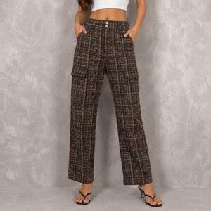 I.AM.GIA Pants Womens Small Multicolor Geometric Plaid Cargo Straight Leg